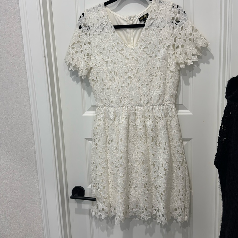 White.  Lace dress. Short sleeve. Nordstrom.  Large. Size 8-10